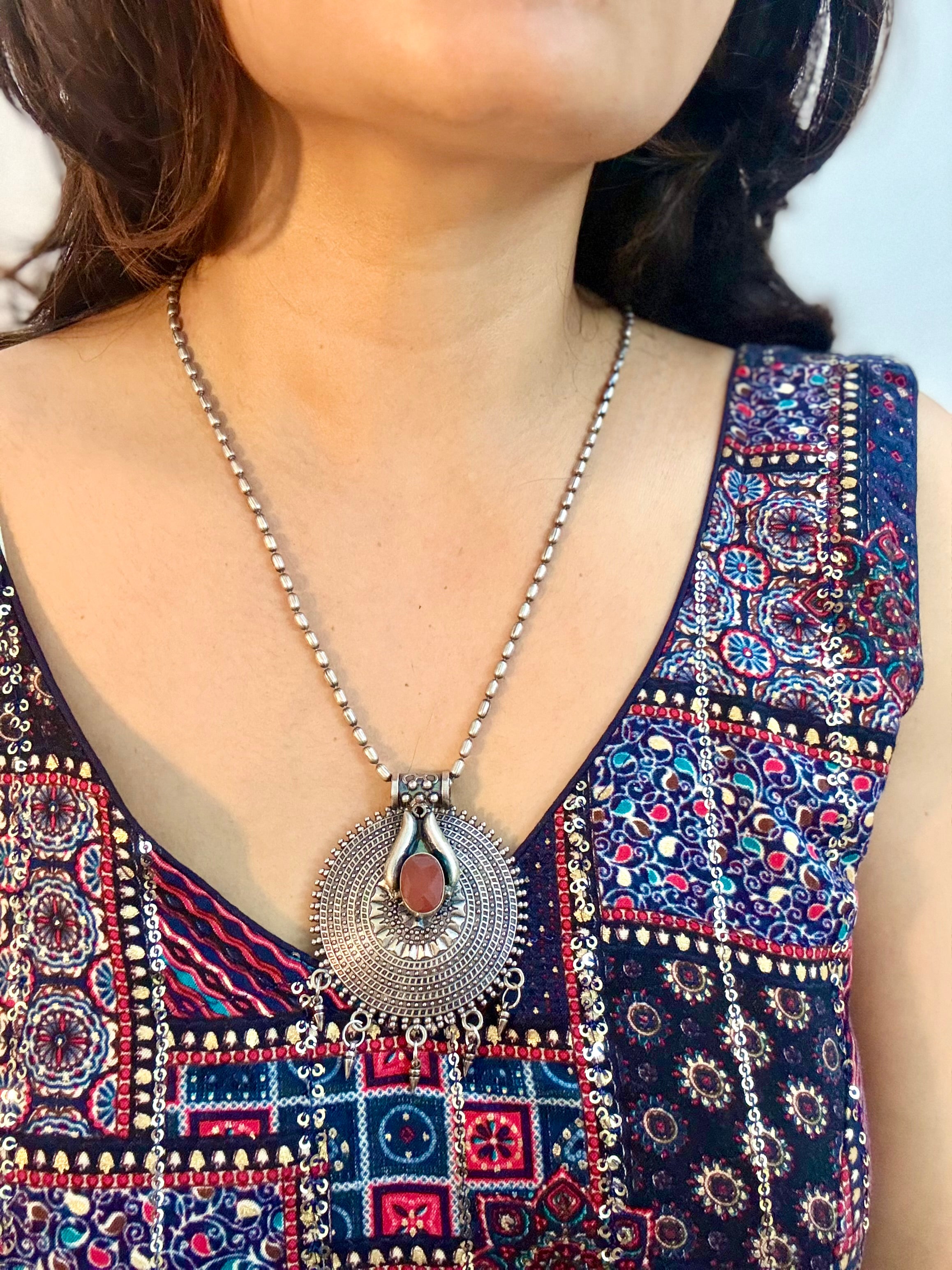 Oxidized Tribal Medallion Statement Necklace
