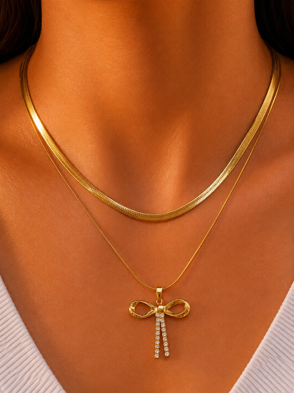 Crystal Ribbon Layered Necklace