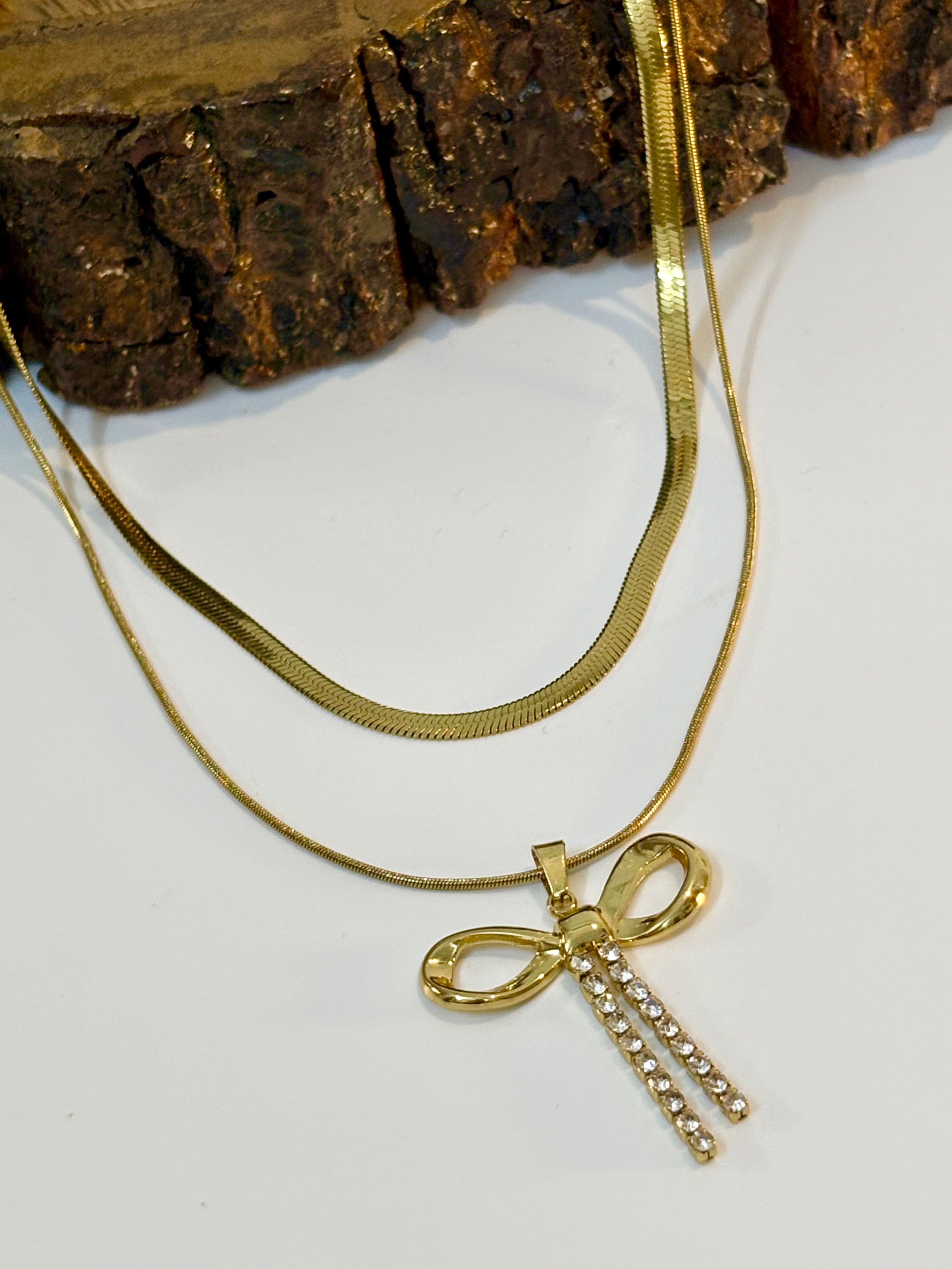 Crystal Ribbon Layered Necklace