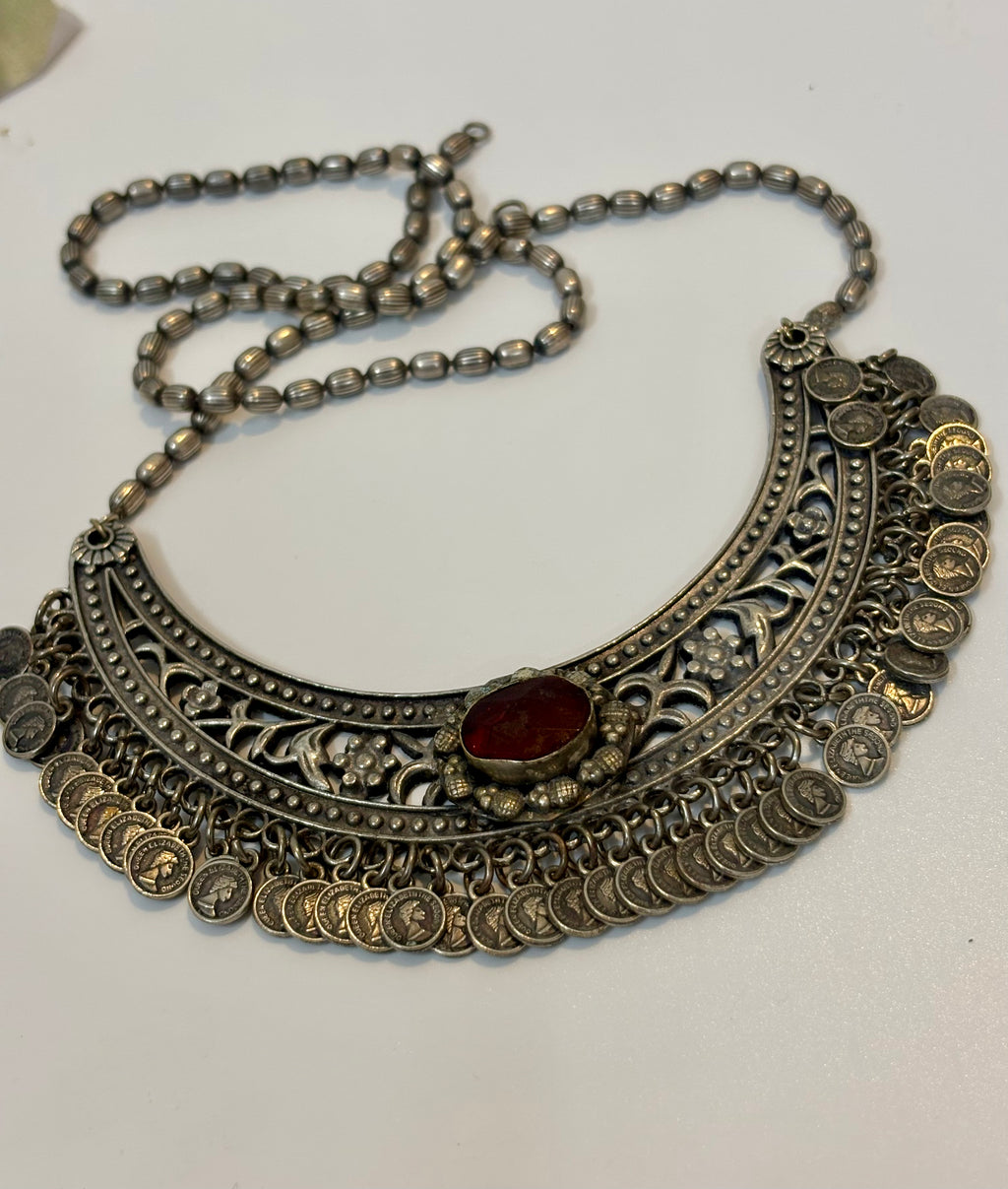Oxidised Afghani Coin Collar Necklace