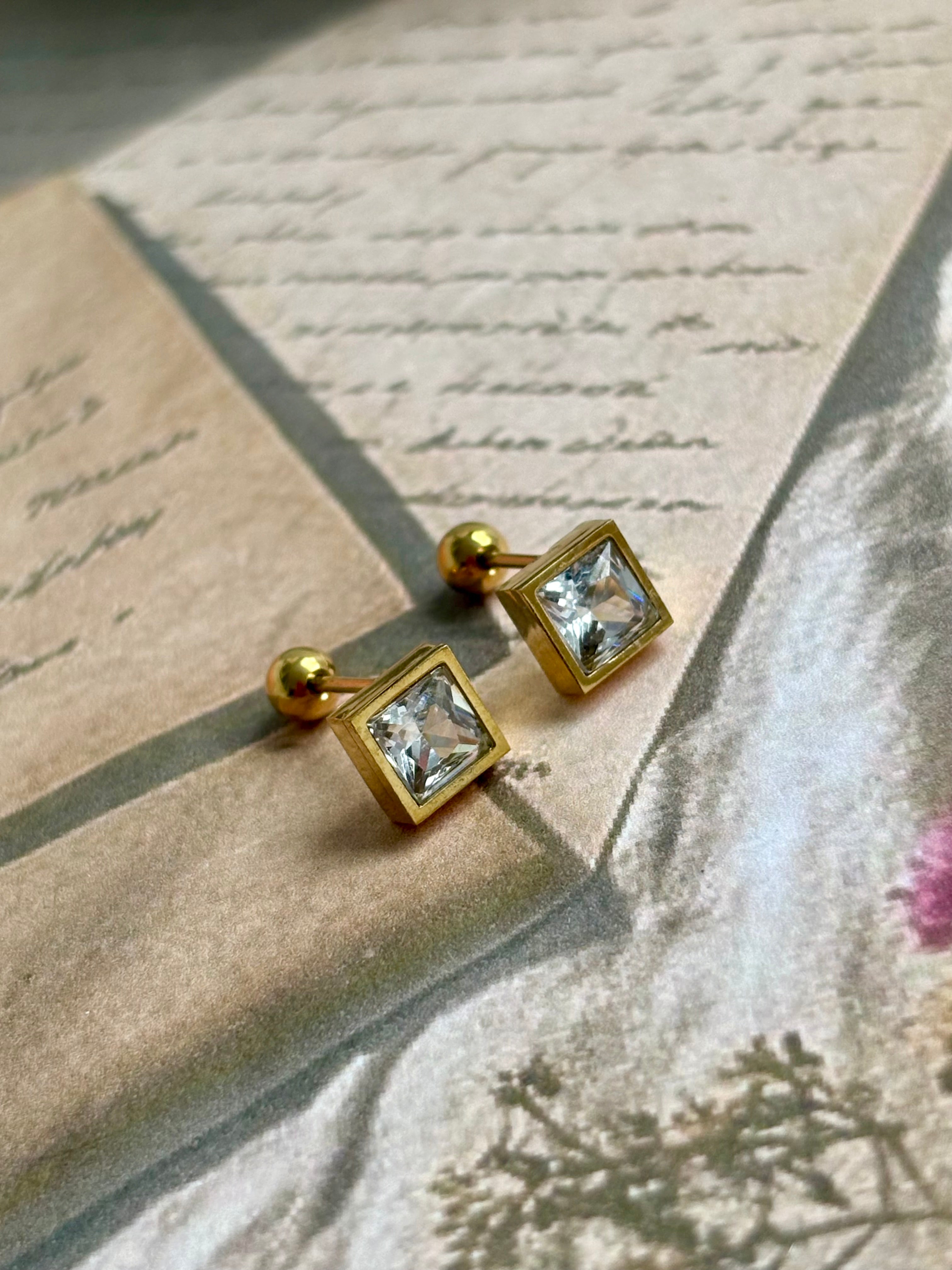 Square Diamond  Ball Back Studs
