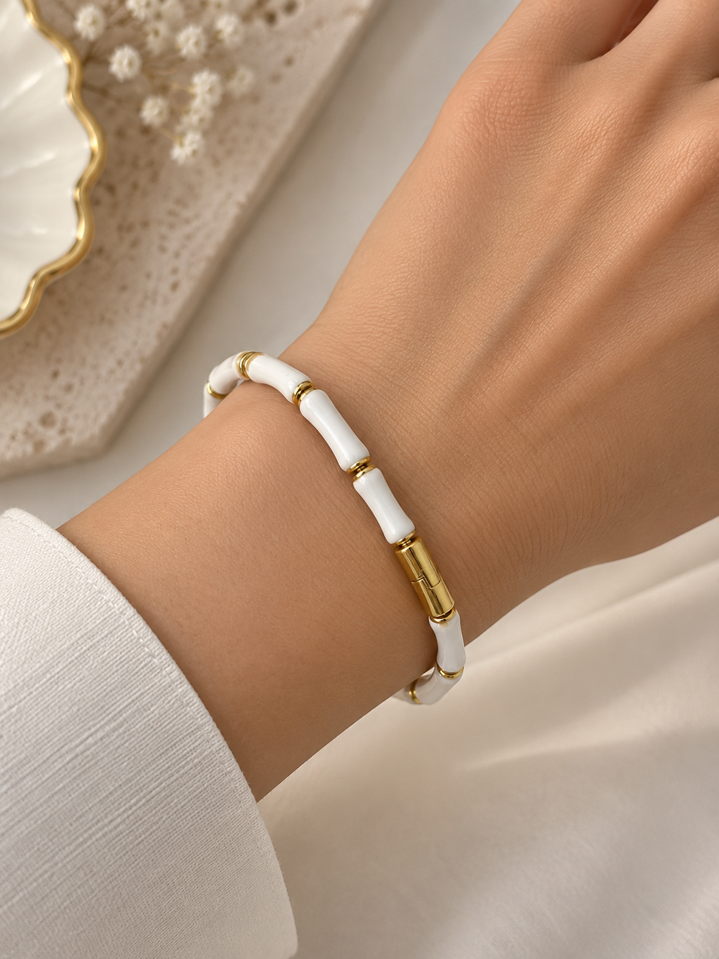 Lucky Bamboo Kada (White )