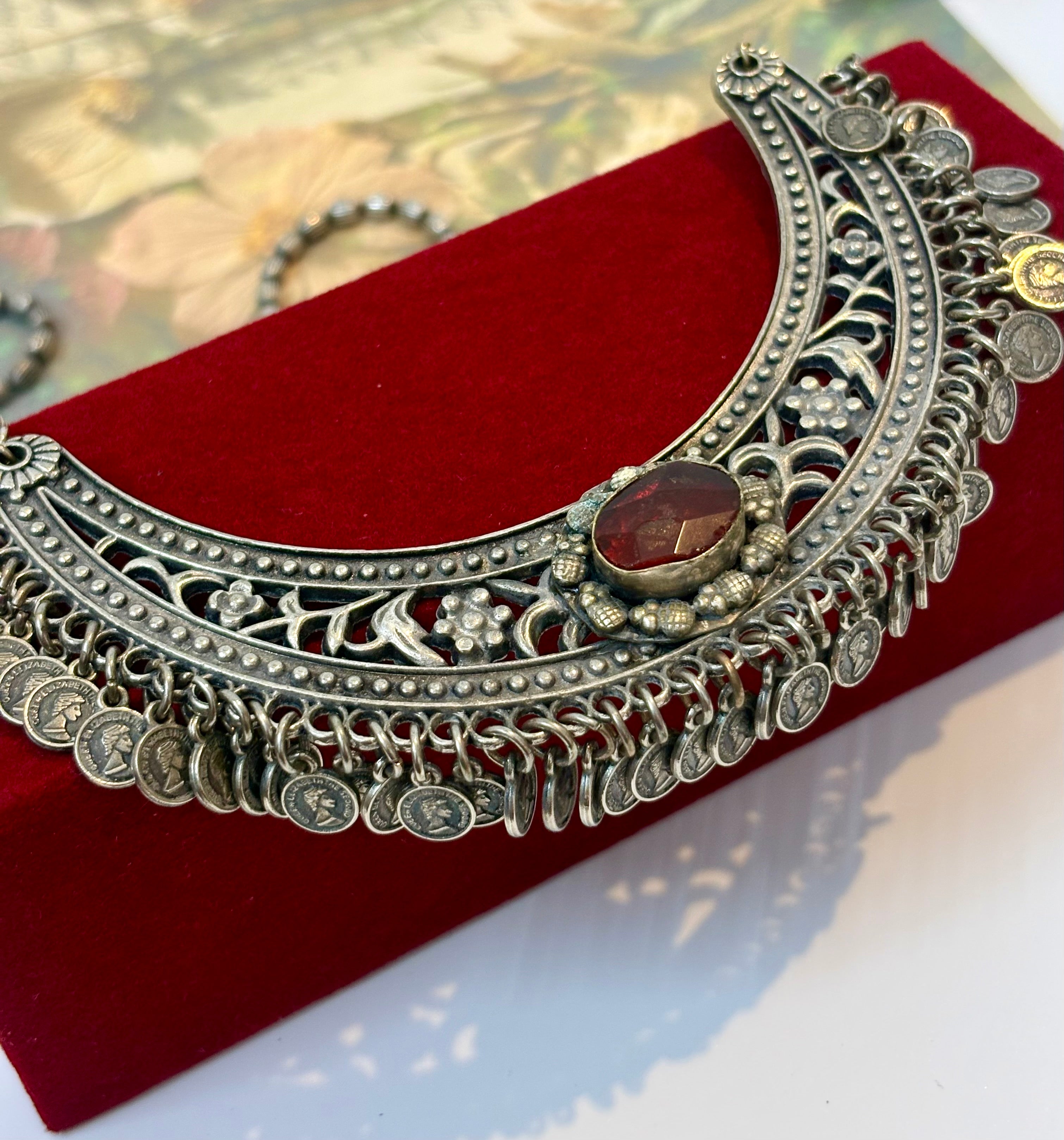 Oxidised Afghani Coin Collar Necklace