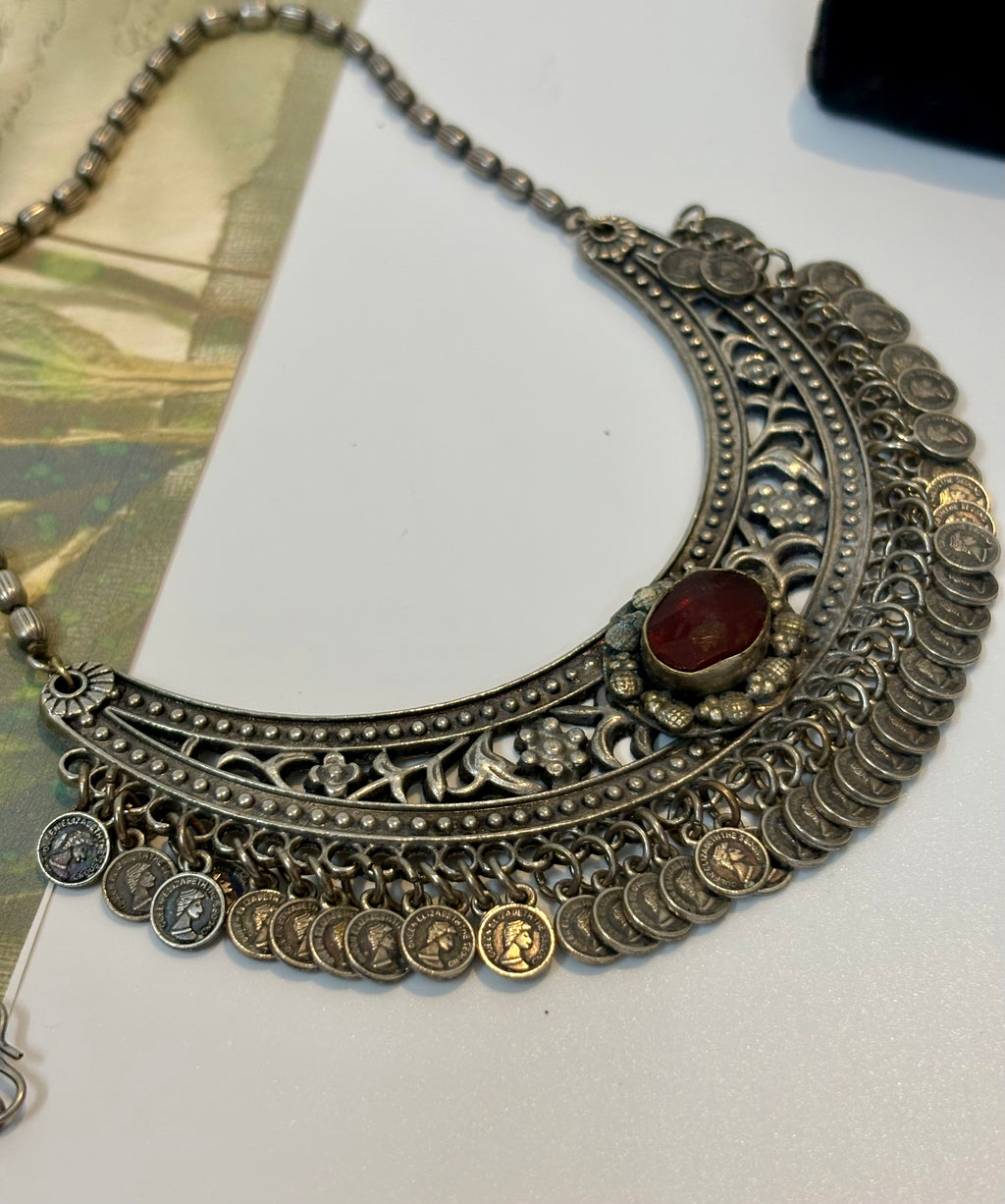 Oxidised Afghani Coin Collar Necklace