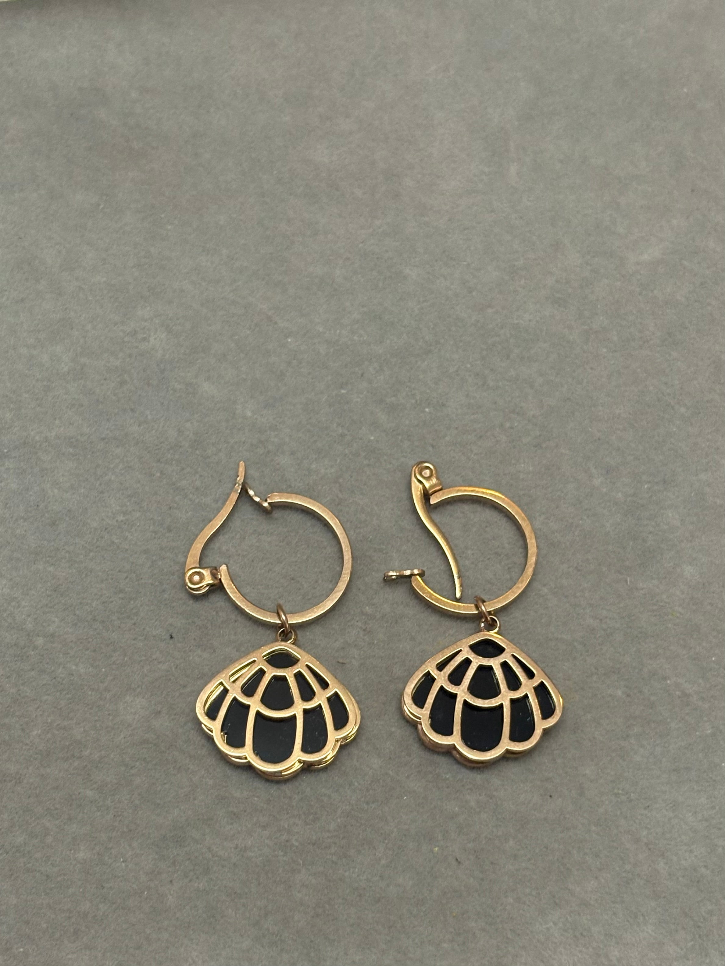 Black Enamel Shell Hoops