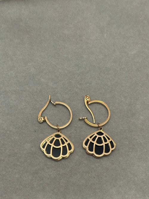 Black Enamel Shell Hoops