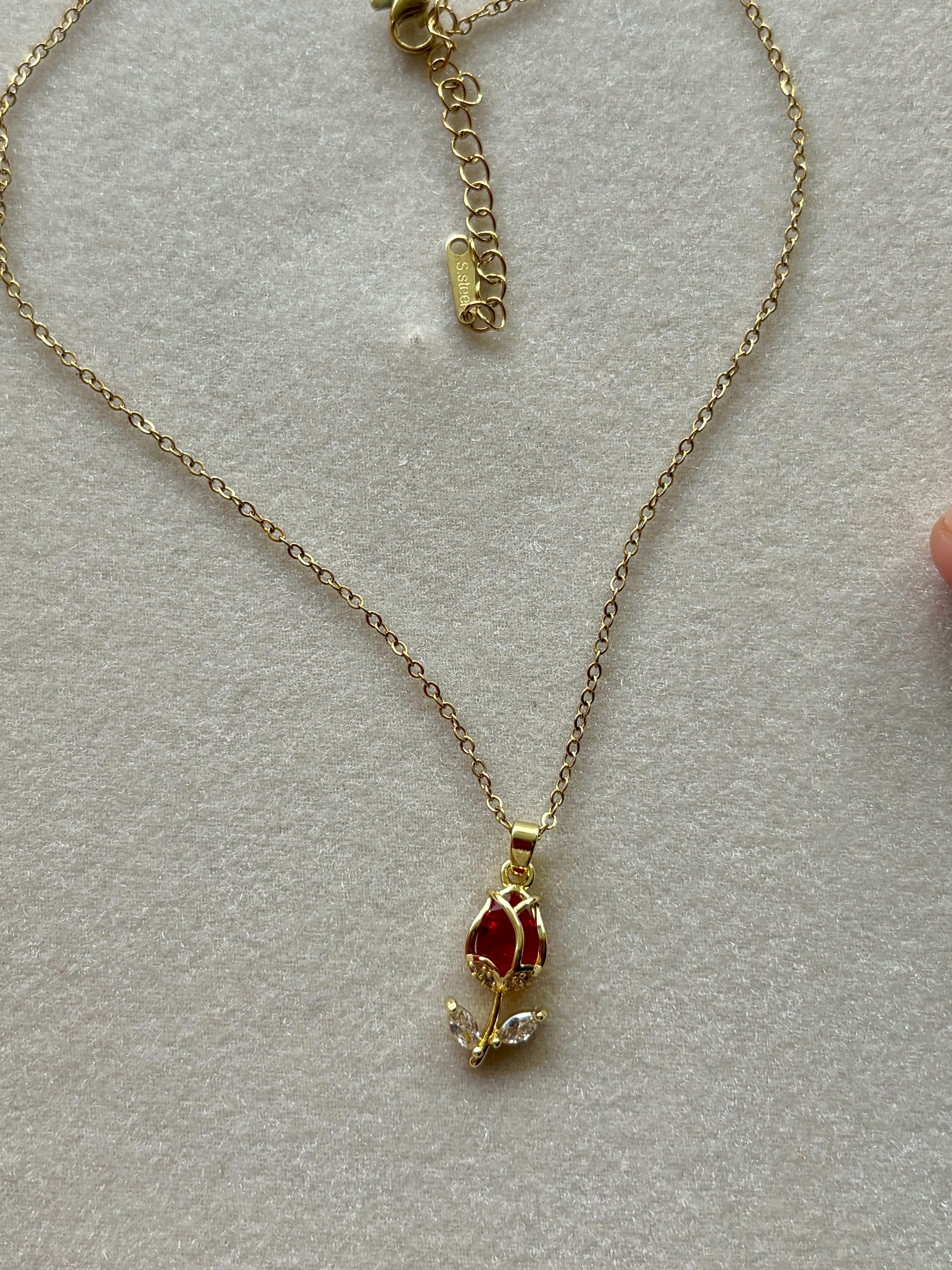Golden Rose Drop Necklace