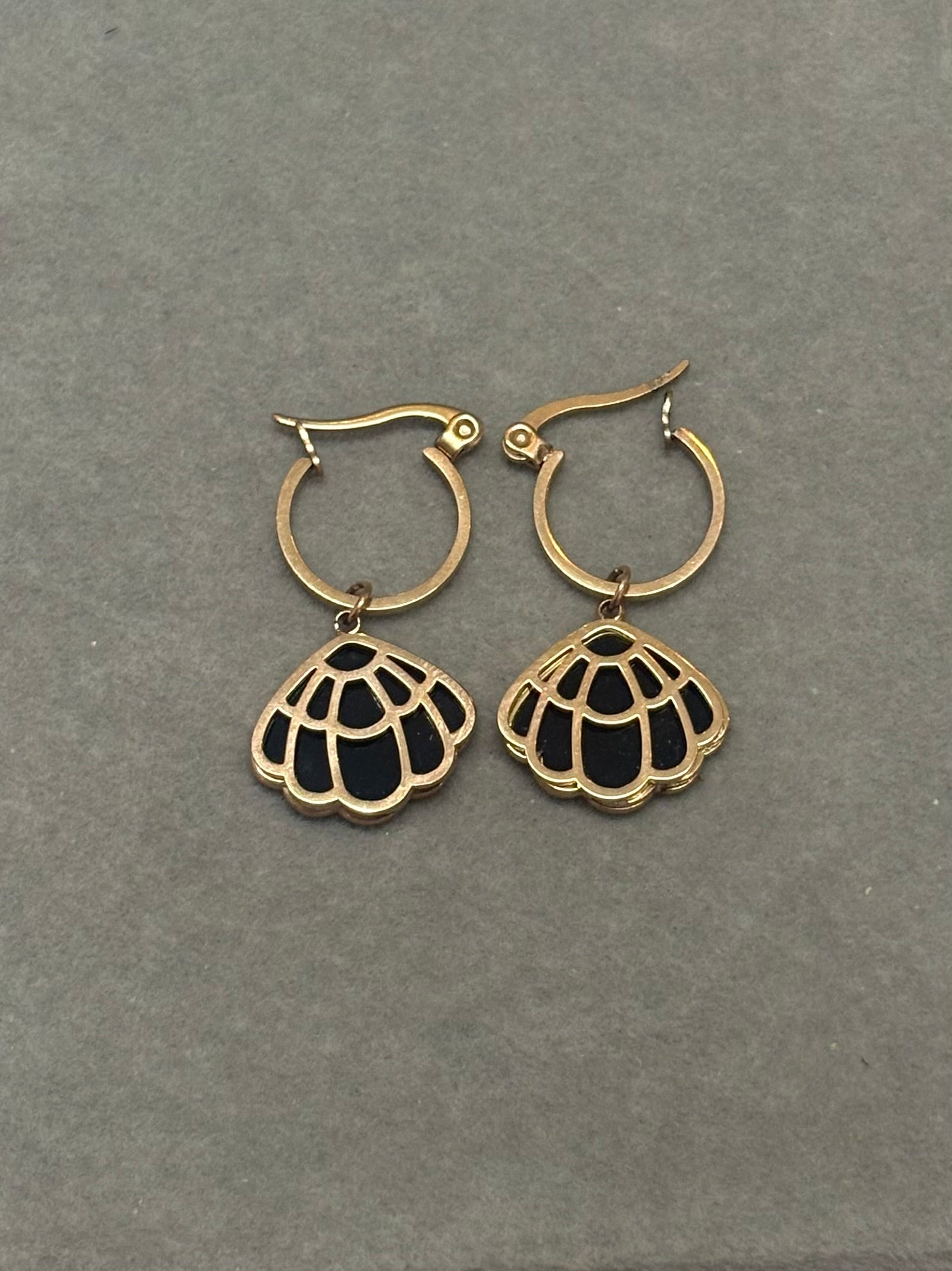 Black Enamel Shell Hoops